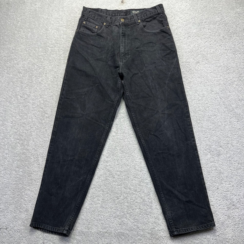 VINTAGE Eddie Bauer Jeans Mens 34x30 Black Denim Relaxed Fit 90s Made in USA